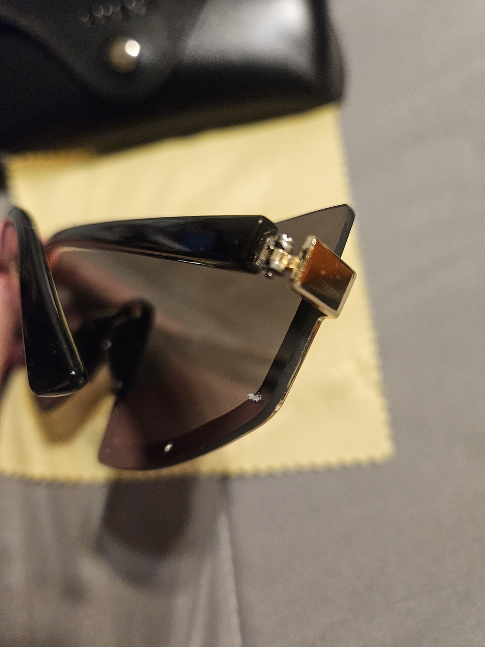 Gold-Trim Black Shield Sunglasses - Women Accessories - Picture 8 of 8